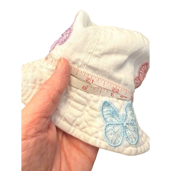 Handmade Kids Upcycled One Of A Kind White Bucket Hat With Colorful Butterflies - Picture 8 of 12